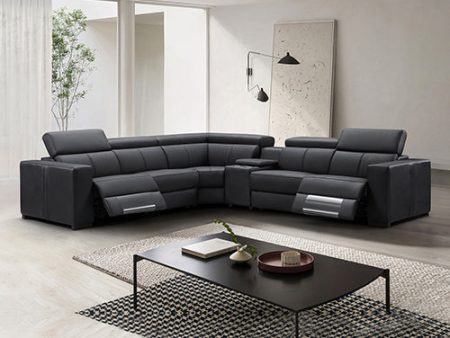 Washington Genuine Leather 6 Seater Corner Sofa With 2 Electric Recliners And Reversible Console For Discount