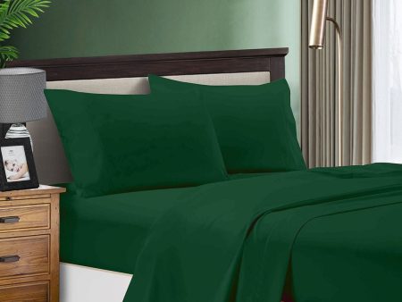 1000TC Ultra Soft King Single Size Bed Dark Green Flat & Fitted Sheet Set Online Sale