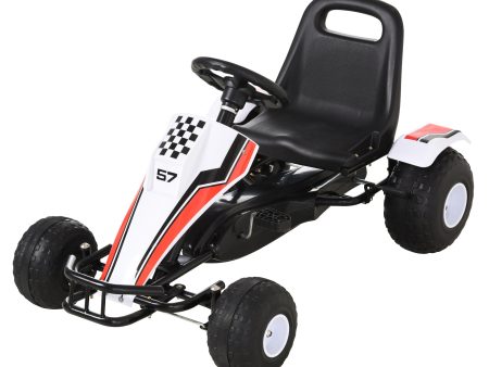 Easycomfort Go-Kart a Pedali Bianco per Bambini 3-8 Anni con Sedile Regolabile, Ruote in Plastica, Freno a Mano e Cambio For Cheap