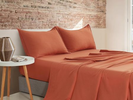 Vintage Washed Microfibre Sheet Set with 1 Pillowcase - Terracotta - Single Fashion