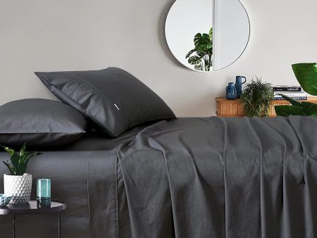 Vintage Washed 100% Cotton Sheet Set with 2 Pillowcases - Charcoal - King Size For Cheap