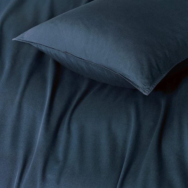 100% (2Pcs) Cotton Vintage Washed Bed Quilt Cover Set - Dark Indigo - Single on Sale