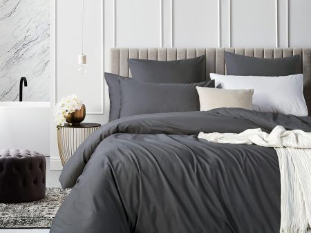 100% Cotton Vintage Washed Bed Quilt Cover Set (3Pcs) - Charcoal - Double Size Hot on Sale