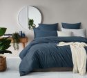 100% (2Pcs) Cotton Vintage Washed Bed Quilt Cover Set - Dark Indigo - Single on Sale