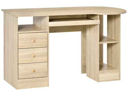 Easycomfort Scrivania da PC per Ufficio con Scaffali, Cassetti e Ripiano Testiera in Legno, 125x60x74cm For Sale