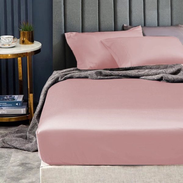 Ramesses 1500TC Elite Egyptian Cotton Sateen Fitted Sheet Combo Set Rose Pink King Single Cheap