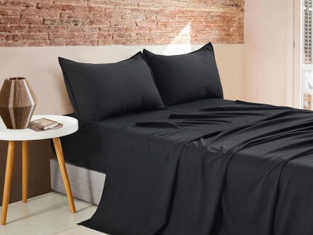 Vintage Washed Microfibre Sheet Set with 1 Pillowcase - Black - Single Sale