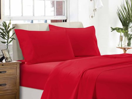 1000TC Ultra Soft King Single Size Bed Red Flat & Fitted Sheet Set on Sale