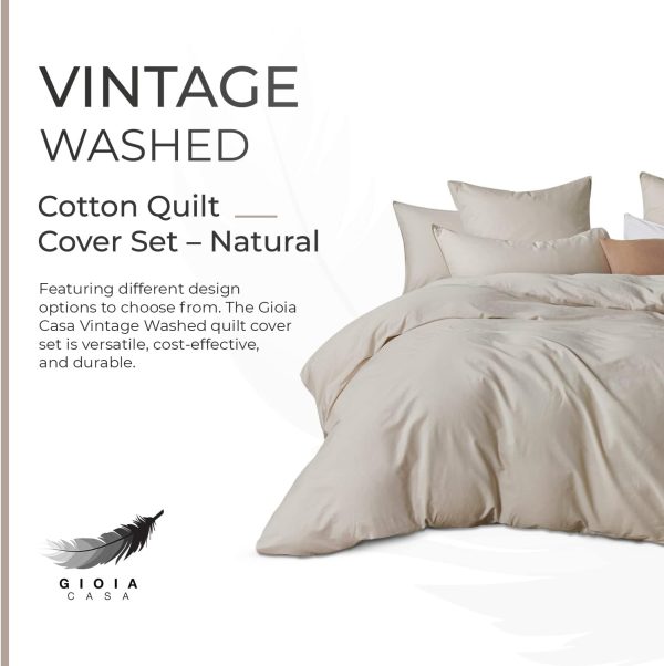 100% Cotton Vintage Washed Bed Quilt Cover Set (2Pcs) - Natural - Single Online now