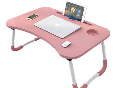 Foldable Desk Laptop Stand Table Bed Computer Study Adjustable Portable Cup Slot(Pink) Fashion