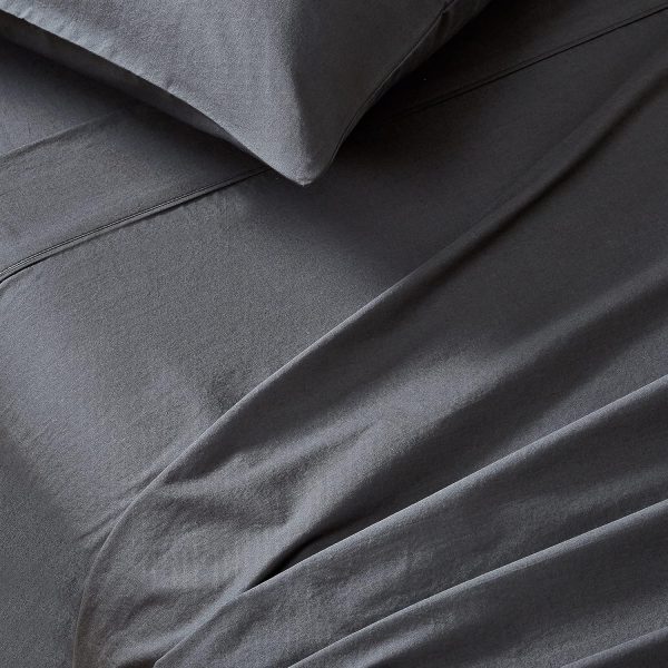 Vintage Washed 100% Cotton Sheet Set with 2 Pillowcases - Charcoal - Queen Size Discount