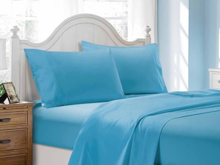 1000TC Ultra Soft King Single Size Bed Light Blue Flat & Fitted Sheet Set Online now