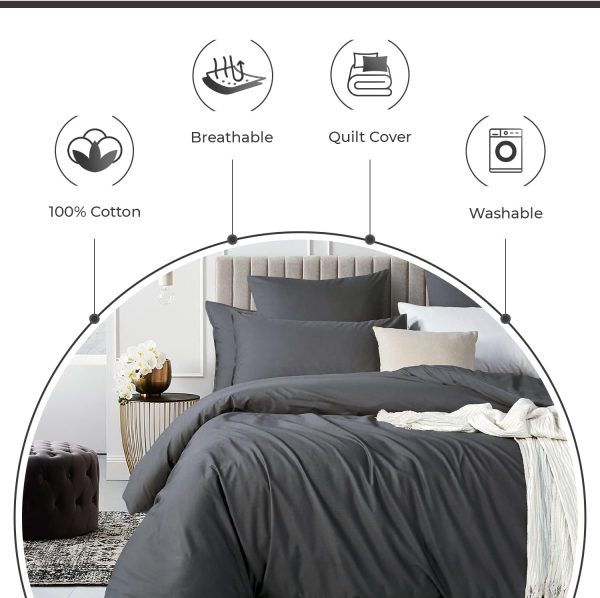 100% Cotton Vintage Washed Bed Quilt Cover Set (2Pcs) - Charcoal - Single For Cheap