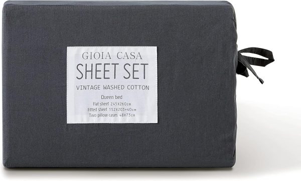 Vintage Washed 100% Cotton Sheet Set with 2 Pillowcases - Charcoal - King Size For Cheap