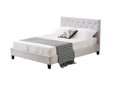 Winston Light Grey Velvet Tufted Bed - Double For Discount