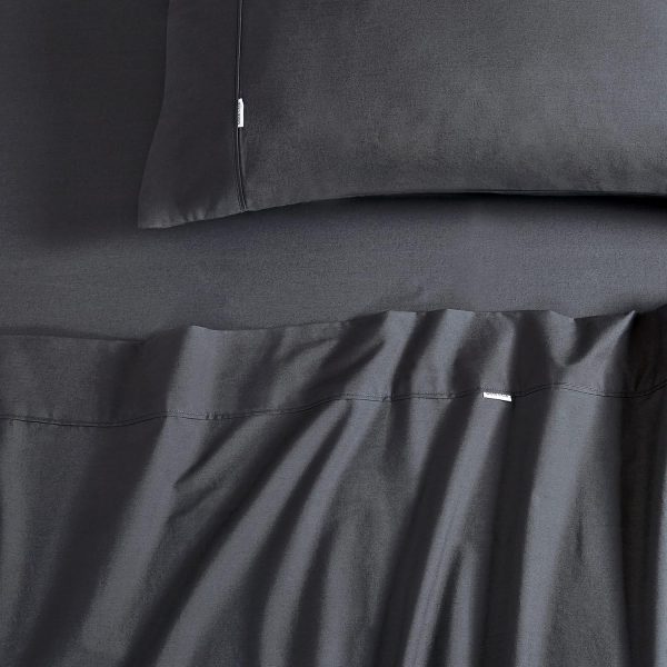 Vintage Washed 100% Cotton Sheet Set with 2 Pillowcases - Charcoal - Queen Size Discount