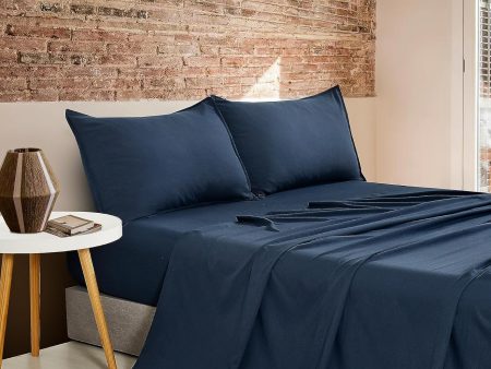 Vintage Washed Microfibre Sheet Set with 1 Pillowcase - Navy - Single Hot on Sale