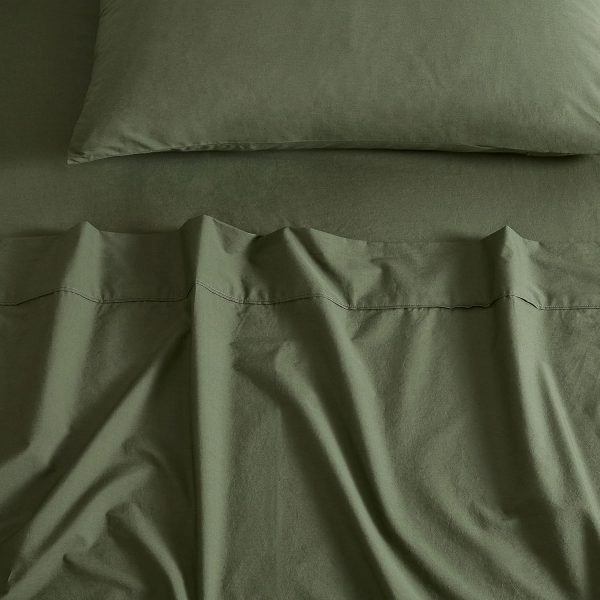 Vintage Washed 100% Cotton Sheet Set with 2 Pillowcases - Khaki Green - Double Online