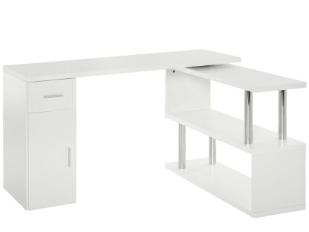 EasyComfort Scrivania Angolare Moderna in Legno con Cassetto, Armadietto e Mensole, Arredamento per Ufficio e Casa, Bianco Discount