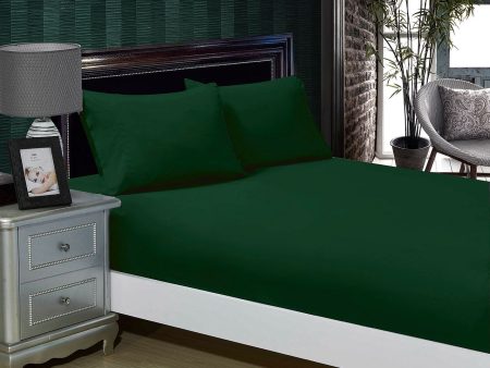 1000TC Ultra Soft Fitted Sheet & Pillowcase Set - Single Size Bed - Dark Green Online Sale