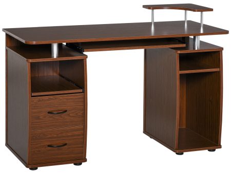 Easycomfort Scrivania per Computer Moderna Porta PC in Legno con Cassetti, Scrivania Salvaspazio Con Libreria, Mensola Estraibile e Porta Tastiera, 120x55x85cm, Marrone Online Hot Sale