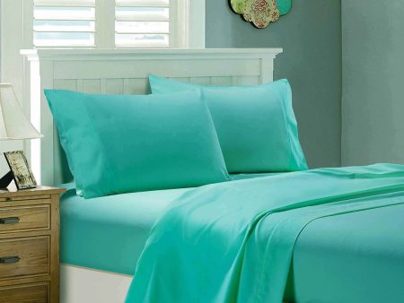 1000TC Ultra Soft King Single Size Bed Teal Flat & Fitted Sheet Set Online Hot Sale