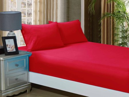 1000TC Ultra Soft Fitted Sheet & Pillowcase Set - Single Size Bed - Red Sale