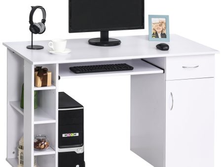 Easycomfort Scrivania per PC Ergonomica con Mensole, Armadietto, Cassetto e Piano Tastiera Estraibile, Bianca, 120x60x74cm Hot on Sale