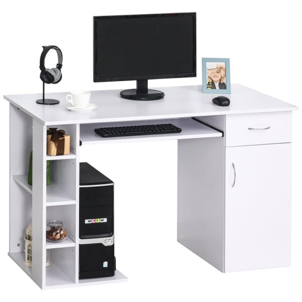 Easycomfort Scrivania per PC Ergonomica con Mensole, Armadietto, Cassetto e Piano Tastiera Estraibile, Bianca, 120x60x74cm Hot on Sale