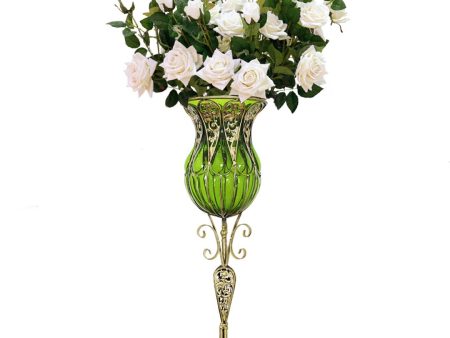 SOGA 85cm Green Glass Tall Floor Vase and 12pcs White Artificial Fake Flower Set Hot on Sale