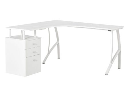 Easycomfort Scrivania Angolare con Cassettiera, Scrivania Ufficio Porta PC in Legno e Metallo, Bianco, 143.5x143.5x76cm Online Hot Sale