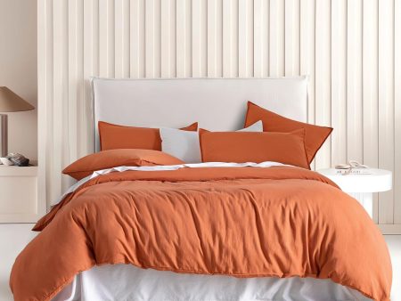 Vintage Washed Microfibre Quilt Cover Set (2Pcs) - Terracotta - Single Size Hot on Sale