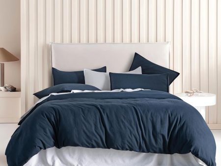 Vintage Washed Microfibre Quilt Cover Set (2Pcs) - Navy - Single Size For Cheap