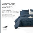 100% (2Pcs) Cotton Vintage Washed Bed Quilt Cover Set - Dark Indigo - Single on Sale