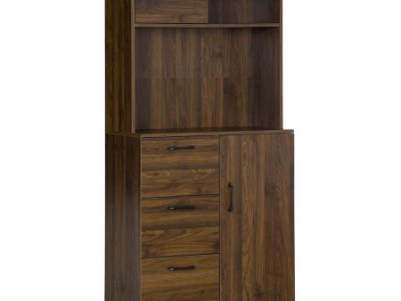 Easycomfort Credenza Moderna con 3 Cassetti e Armadietti, Mobile Dispensa per Cucina e Soggiorno in Legno, 80x40x178cm, Noce Cheap