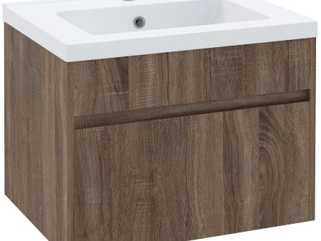 EasyComfort Mobile Lavabo da 60cm con Cassetto in Legno e Lavandino in Ceramica, Marrone Chiaro For Discount